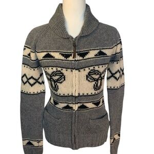 Aritzia TNA Sweater Sea to Sky Lambs Wool Zip Jacket Cowichan Grey Black Cream L